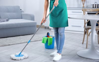 Deep floor scrubbing and mopping with antibacterial cleaners